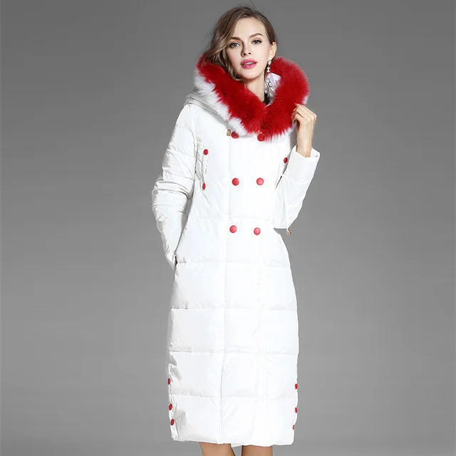 Women's Down Jacket Winter Warm Coats Ladies Long Outerwear Thick White