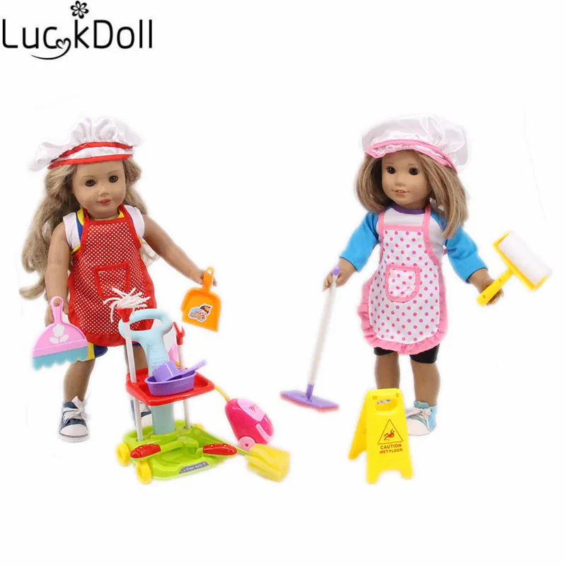 

Luckdoll hot sale doll accessories vacuum cleaner mop broom bucket and other suitable for 18-inch American doll toy holiday gift