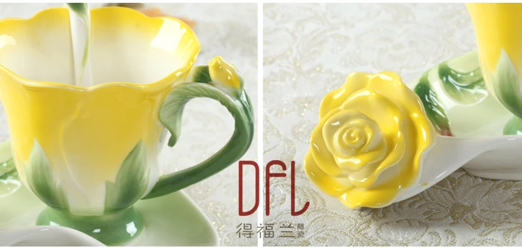 Новейший творческий керамический кофе чашки с блюдцем кружка для чая молока набор с ложкой Роза Drinkware-Z0053
