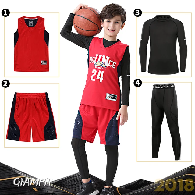 4PCS/Set Kids Winter Compression Sportswear Suits Basketball Jerseys