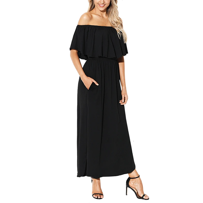 Black-Flounce-Off-Shoulder-Maxi-Jersey-Dress-LC61968-2-2