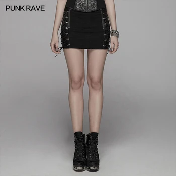 

PUNK RAVE Women Punk Rock Streetwear Skirt Summer Fashion Lace-up A-line Gothic Mini Skirt