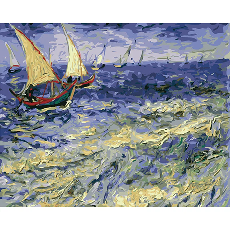 

40*50cm abstract oil paintings on canvas painting by numbers framed wall pictures for living room Sant Seaview by Van Gogh DY406