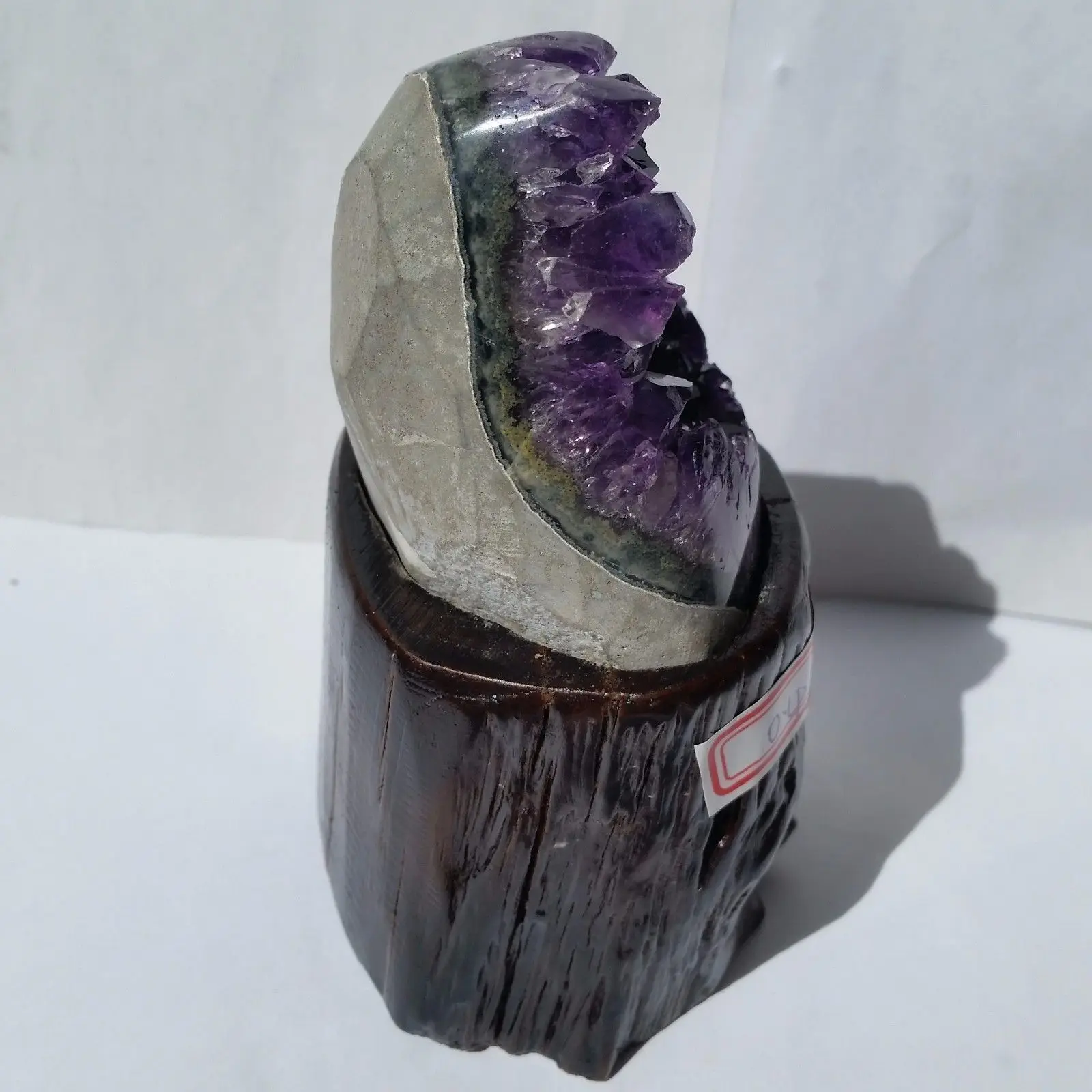270 г натуральный бирюзовый Аметист кварц пещера жеод кристалл/ручной резной деревянный стенд