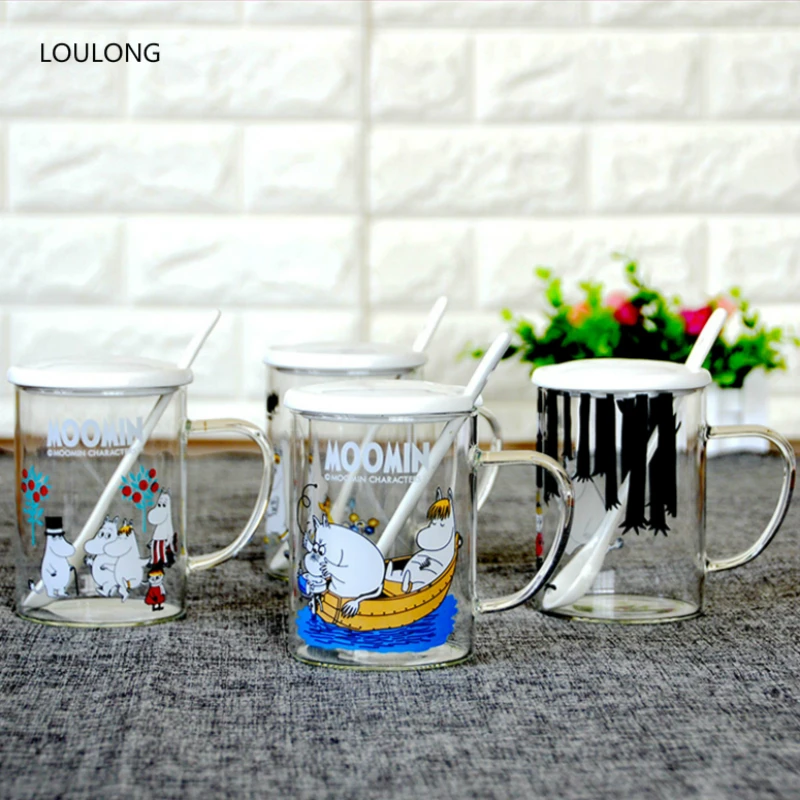 

Mumin Lovely Shot Glass Cup Security Finland Muumi Fairy Tale Elves Healthy With Ceramic Cover Spoon Hot Coffee Milk 450ml Mug