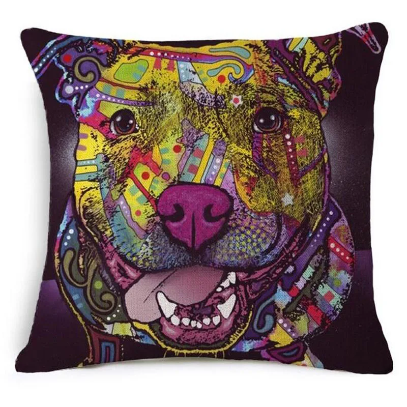 

French Bulldog Pug Dog Cushion Bull Terrier Colorful Cat Scandinavian Pillow Cushion Cotton Linen Nordic Euro Pillow Decorative