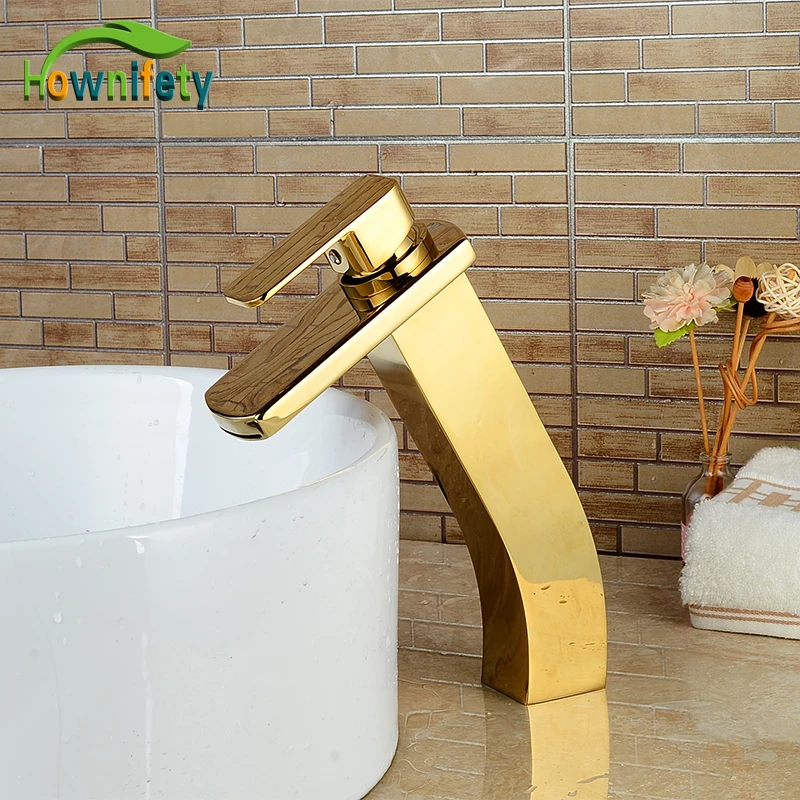 

Widespread Single Handle One Hole in Ti-PVD Bathroom Sink Faucet Waterfall Spout Mixer Tap Gold Finish