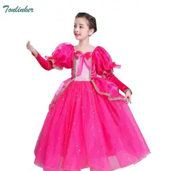 Костюм принцессы Авроры для девочек, Сетчатое платье-пачка с фатиновой юбкой, платье с бантом и пышными рукавами, сказочное платье для