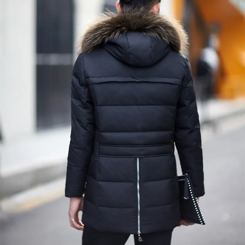 Повседневная куртка с воротником из меха енота, высокое качество, черный/винно-красный пуховик, зимняя куртка, Мужская Утепленная ветрозащитная парка, теплое пальто FYY087