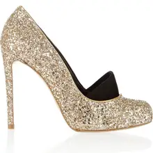 Gold Sequins Thin High Heels Women Shoes Closed Square Toe Pump Handmade Valentine Shoes Custom Made Size