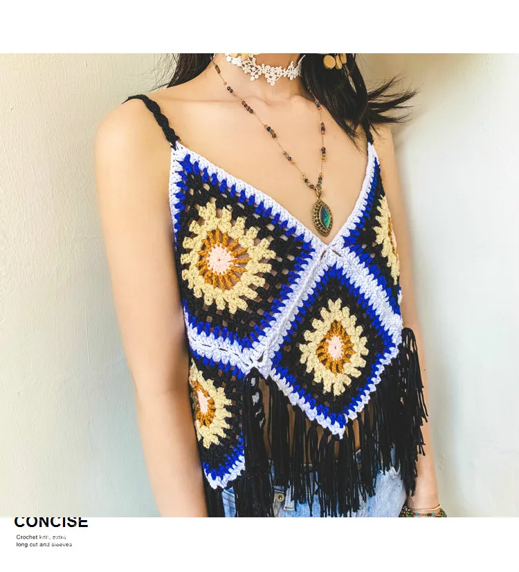 

2019 summer sexy women holidy crochet camis lady vintage tassels camis women hollow out crochet tanks tops fringe crop tops