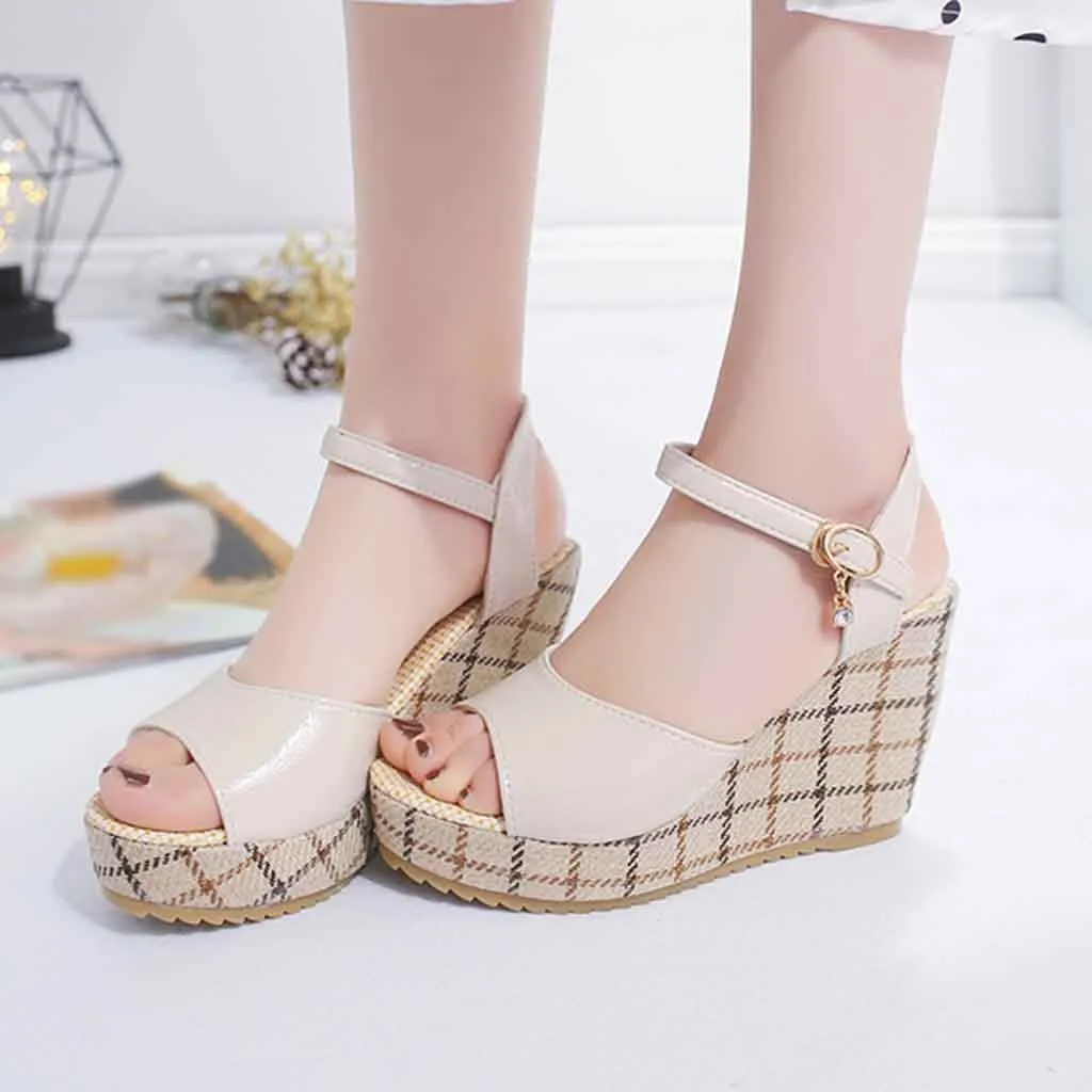 

2019 Summer Sandals Women Wedge Sandals Thick-Soled Sponge Cake Buckle High-Heeled Roman Shoesfemme ete shoes