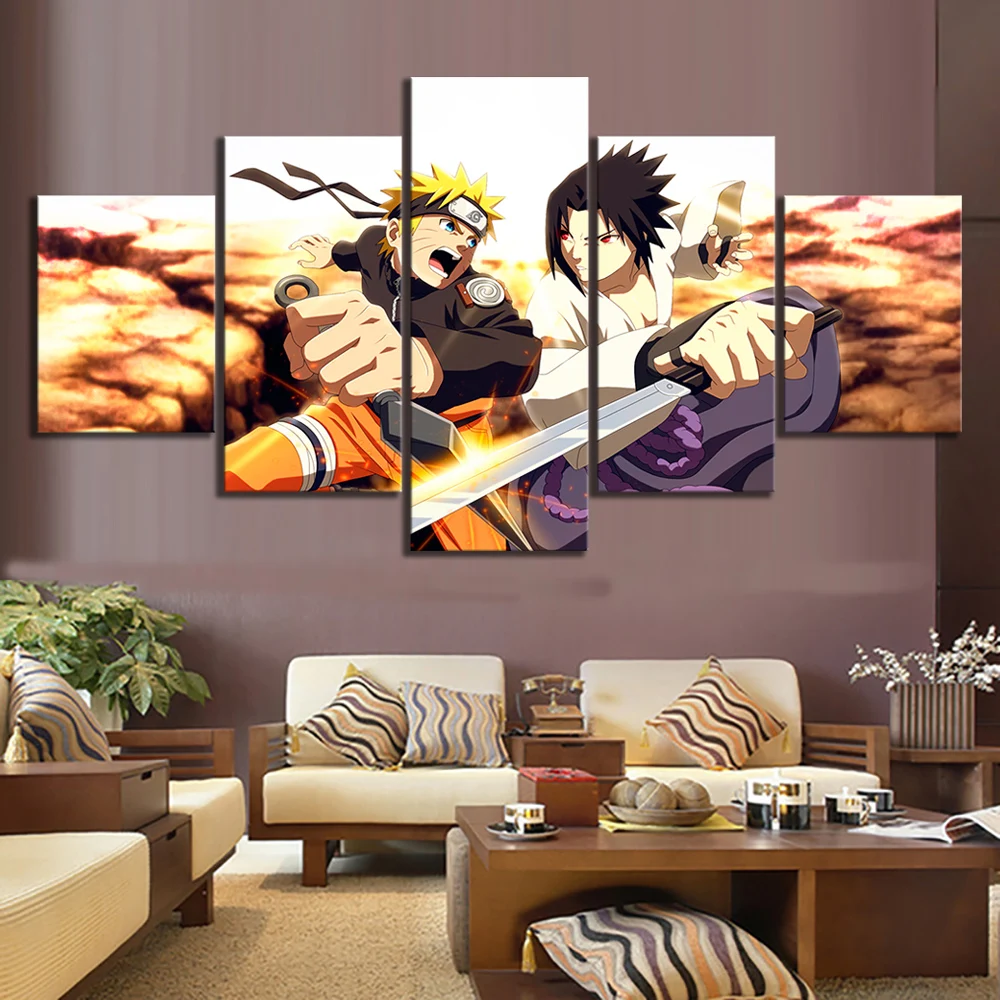 

5 Panel Canvas Printed Naruto Sasuke Animation Poster Home Decor For Living Room Picture Wall Painting Modern Canvas Wholesale