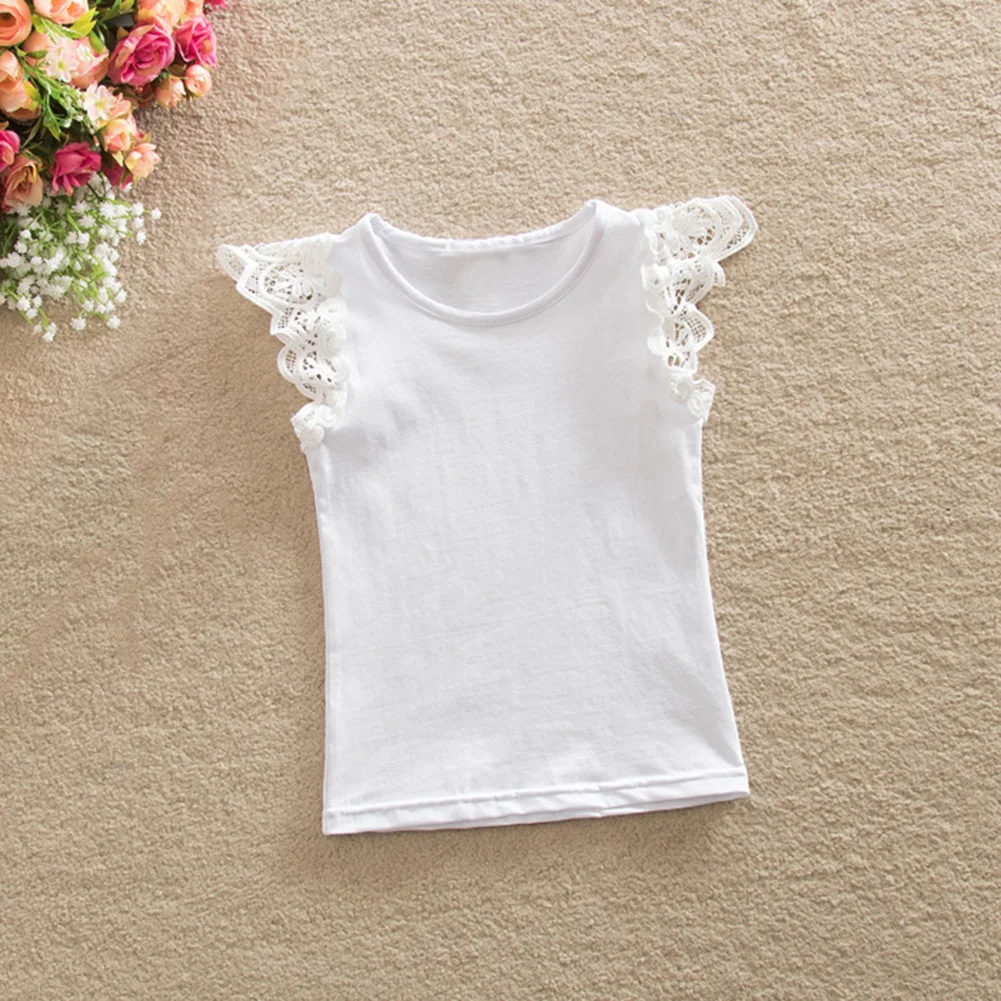 

2017 new arrival 0-4years Baby Girls clothes Lace Shoulder T-shirts Short Sleeve Tops Blouse Shirts Summer kids girls t shirt