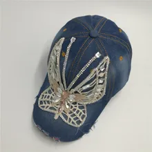 2018616 LGFD DIY пользовательские бабочки bling горный хрусталь хлопковые джинсовые бейсболки для женщин