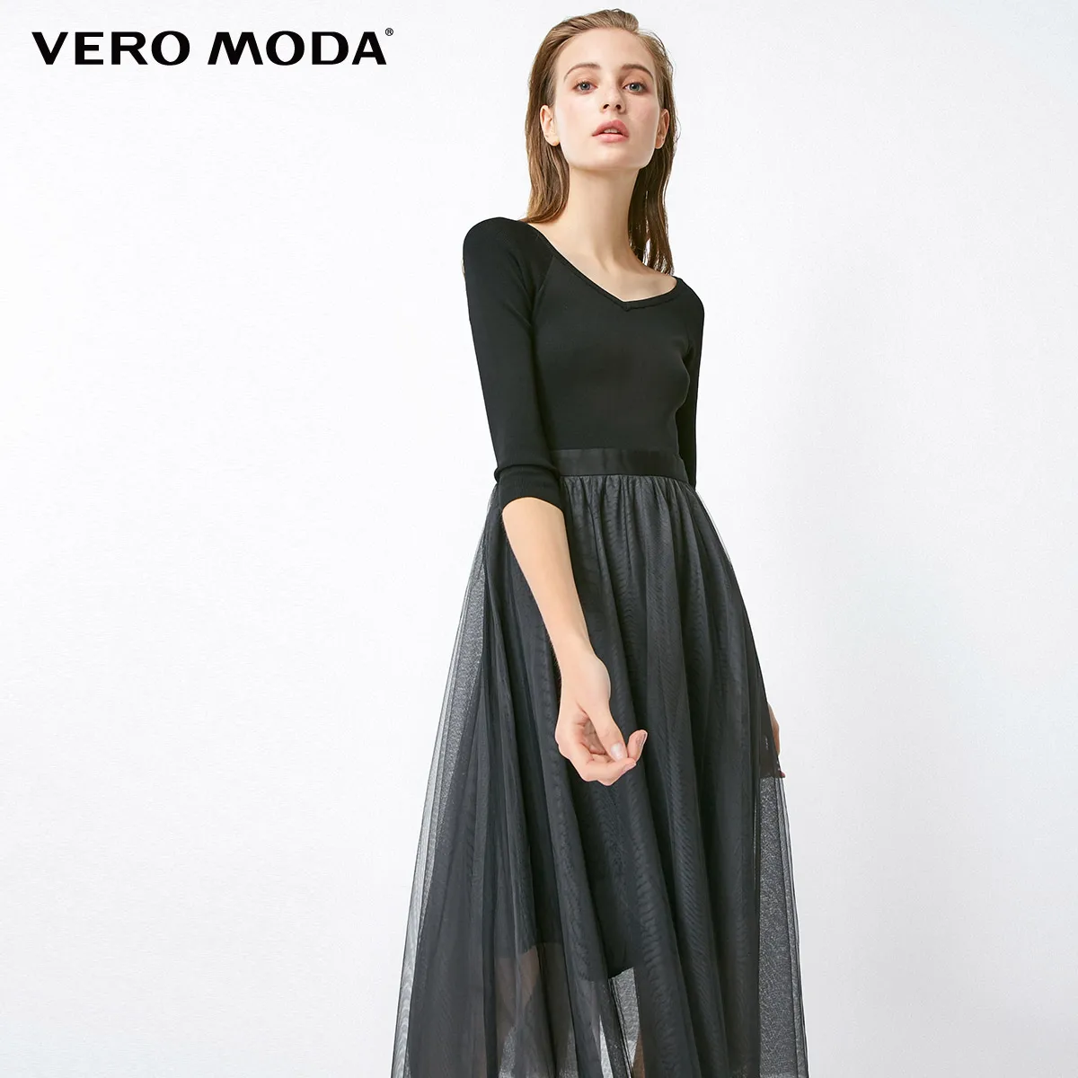 

Vero Moda 2019 New Women's Gauzy 3/4 Sleeves Lace-up Pure Long Dress | 31837C522