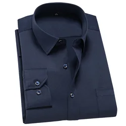 Stretch Anti-wrinkle Mens Shirts Casual Slim Fit Work Men Shirt Long Sleeve Streetwear Men Autumn Printing Shirt Chemise Homme