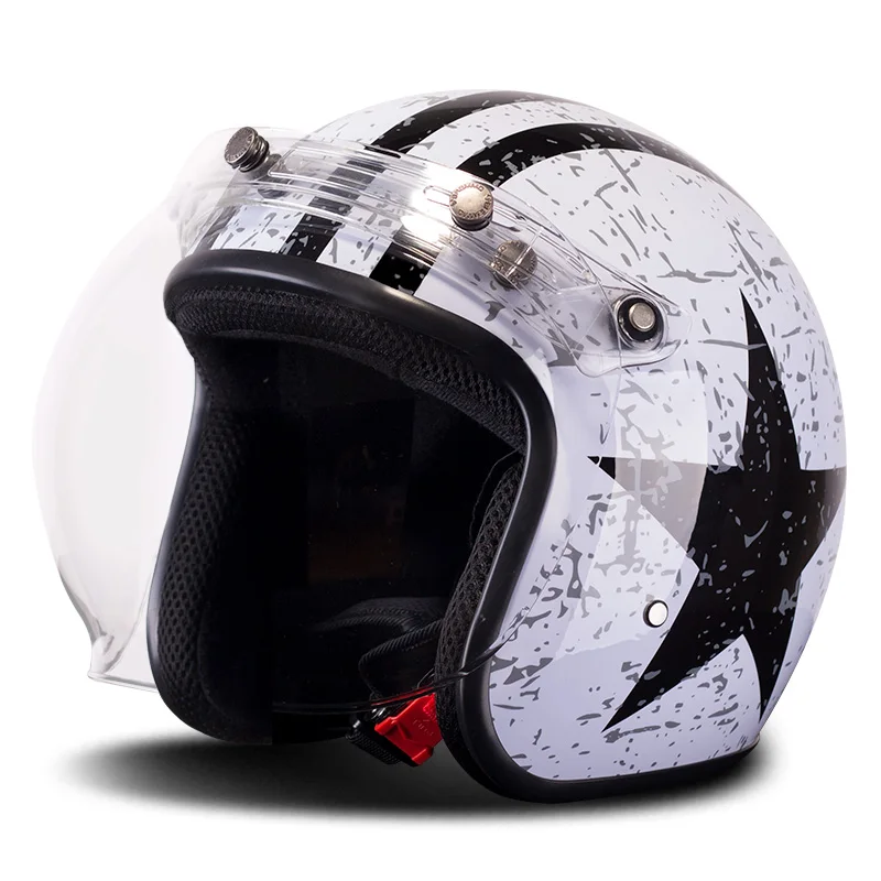 

BYE Retro Vintage Motorcycle Helmet 3/4 Open Face Helmet Motorbike Cafe Racer Cruiser Chopper Moto Helmet with Bubble Visor