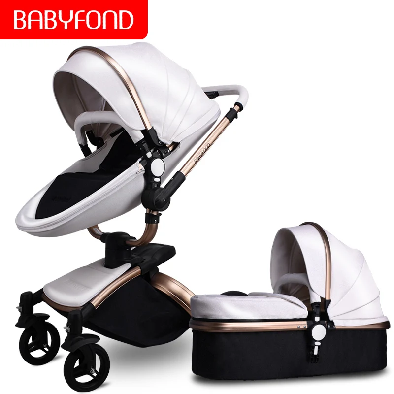 Babyfond luxury PU leather high landscape cart can sit reclining multi-color optional aluminum frame baby stroller, HK is Free - Цвет: F