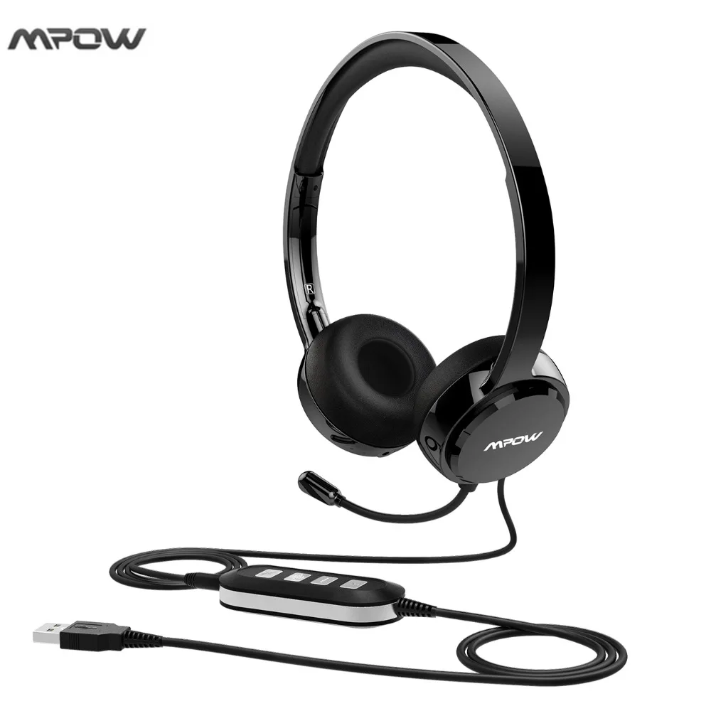 Mpow USB headphones Earphones 3.5mm Headset with Noise Reduction Sound Card Memory Earmuffs for