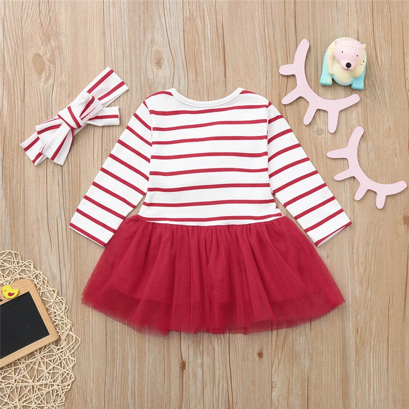2019 New Infant Baby Girls Cartoon Santa Christmas XMAS Striped Tutu Tulle Dress Outfits Newborn Baby Girl Clothes Set V8@ (3)
