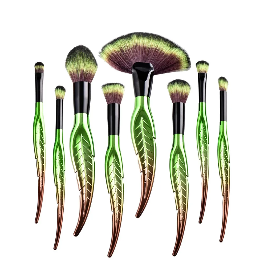 

Leaf Shape Makeup Brushes Set High Quality Green Purple Pink Powder Foundation Large Fan Brush Cosmetics Kit oogschaduw kwasten