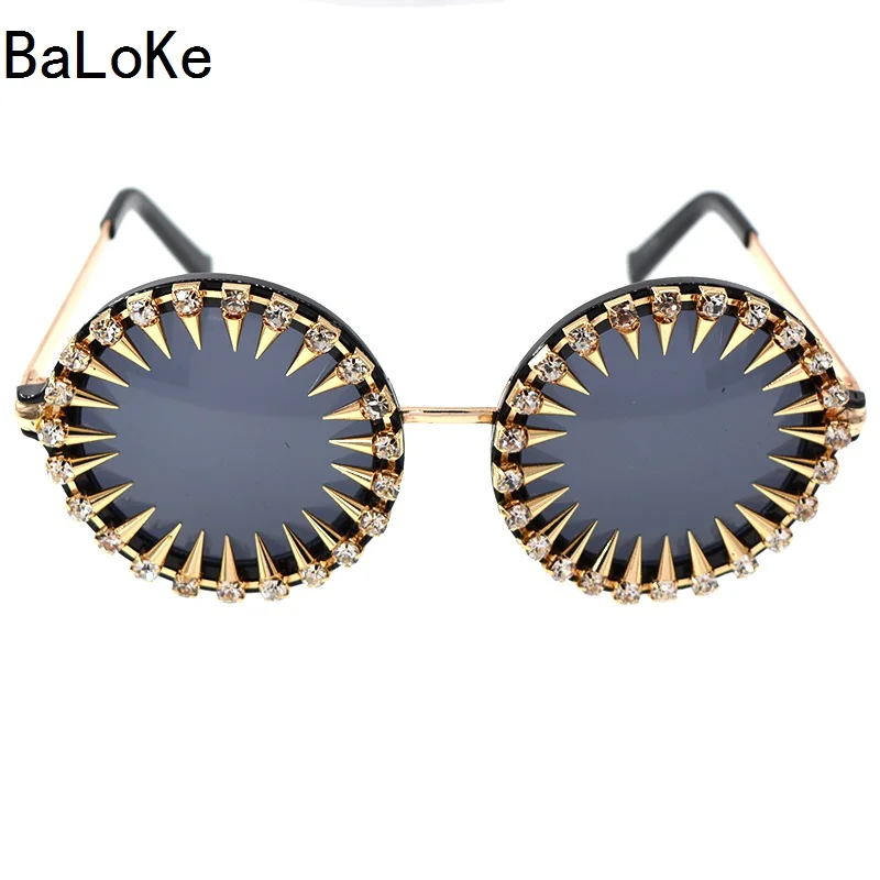 Барокко Стразы хрустальные солнечные очки Женские винтажные Круглые Солнцезащитные очки es для дам ретро стекло или женские oculos de sol femini - Цвет линз: B