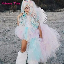 Пастельное Радужное платье-пачка для девочек; платье с единорогом на день рождения для девочек; платье с повязкой на голову; детское платье принцессы на Хэллоуин; костюмы