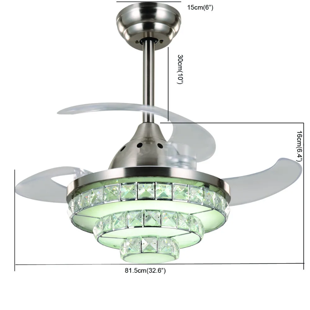 Хрустальный потолочный вентилятор светодиодный потолочный вентилятор лампа 32 дюймов 3 листа с 2 размерами стержня для гостиной спальни столовой