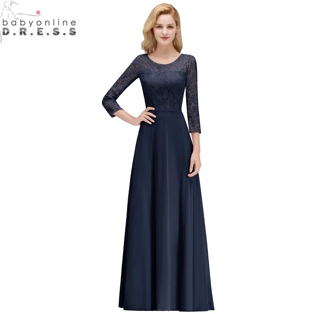 

Elegant 3/4 Sleeve Lace Long Prom Dress Sexy Illusion Chiffon Prom Gown Abendkleider Party Dresses Robe De Soiree Longo
