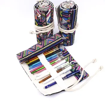 

ISKYBOB 36/48/72 Holes Pencil Case School Canvas Roll Pouch Makeup Comestic Brush Pen Storage Cosmetic Cases