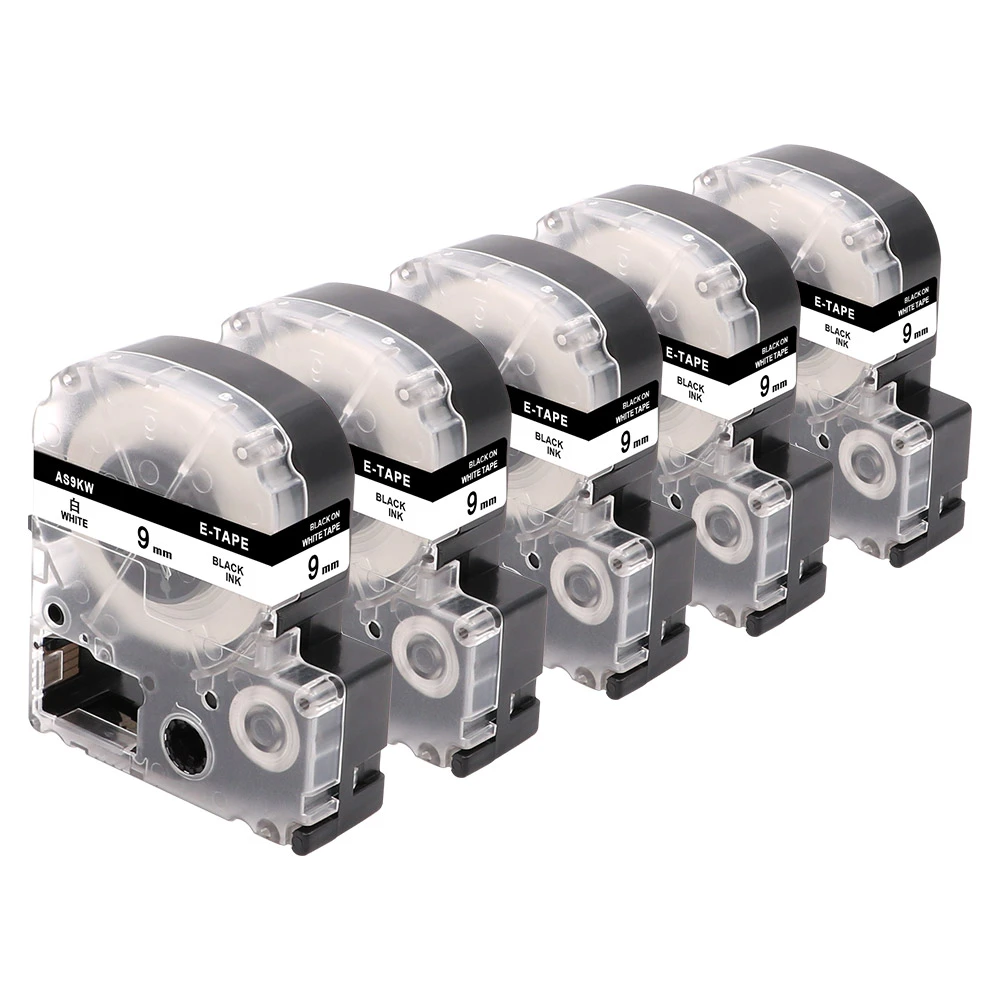 5 Packs SS9KW Compatible for Epson Labelworks LW-300 LW-400 LW-500 LW-600 Label Maker Tape Refill Cartridge Black on White 9mm