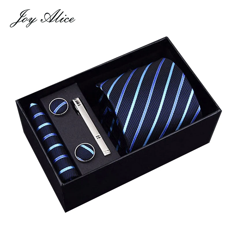 

Joy alice New Design Tie Set With Gift Box Jacquard Woven gravata Silk Tie Hanky Cufflinks Necktie Sets For Wedding Party Men