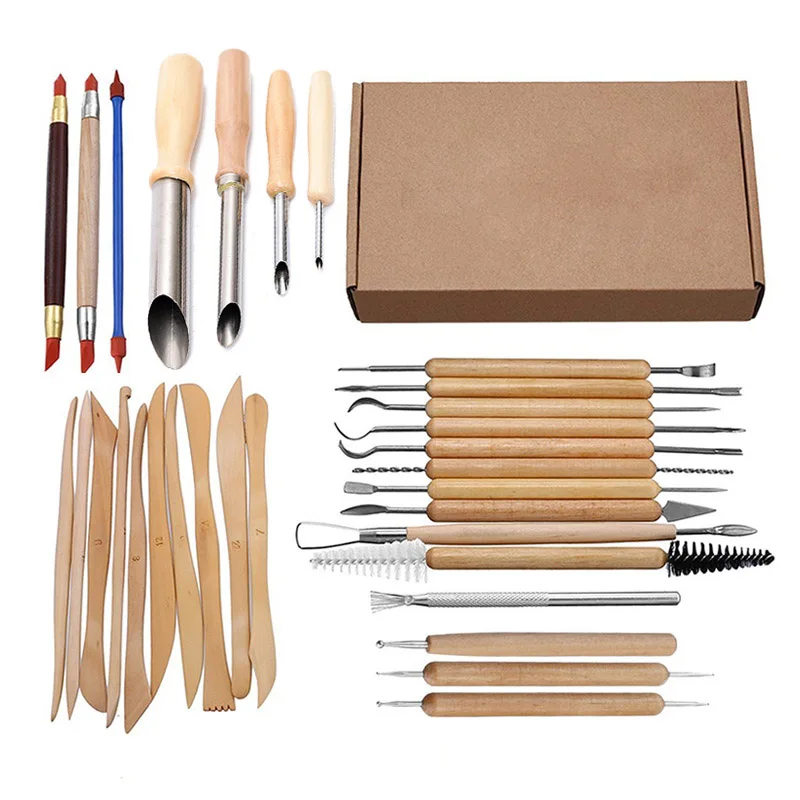 New Kit Tool Polymer Clay Sculpting Ceramics Model Wood Handle Pottery Carve