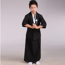Черный японские кимоно для мальчиков ребенок ВОИН традиционные Swordmen юката Малыш Девушка для выступлений на сцене Костюмы Косплэй костюм BG012