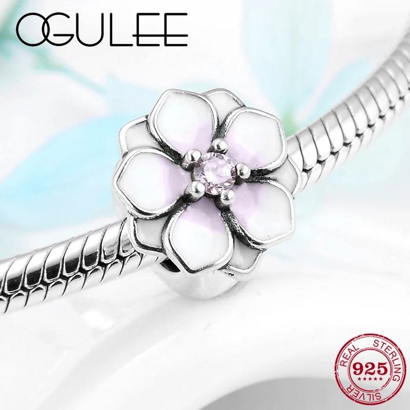 

Blooming flower Charm Stopper Spacer Silicone Beads 925 Sterling Silver Fit Original Pandora Charm Bracelet DIY Jewelry making
