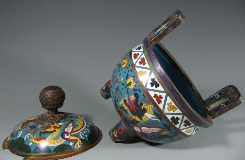 

9"Chinese Regius Old Copper handwork cloisonne Dragon incense burner Censer