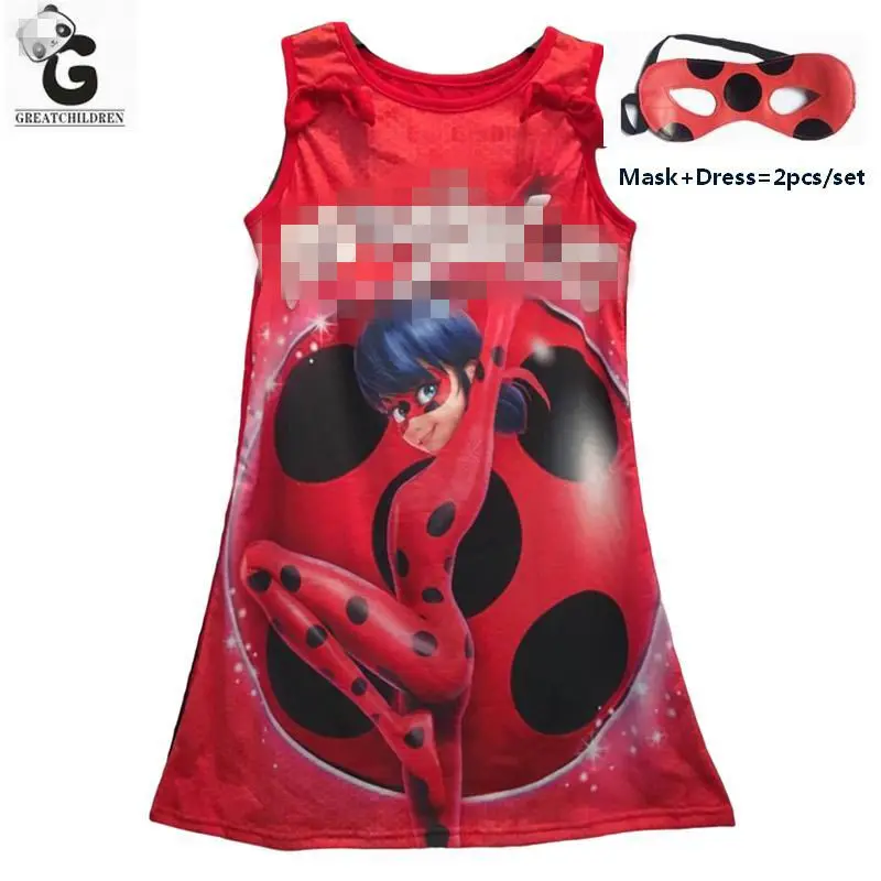 

Miraculous Ladybug 2017 Girls Dresses Kids Dress For Girls Mask Cosplay Costume Halloween Ladybug Marinette Pjmask Child Clothes