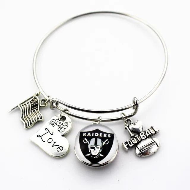 10pcs Oakland Raiders Football Sports Ginger Snap Bracelet 10pcs Oakland Raiders Football Sports Ginger Snap Bracelet Jewelry Expandable Adjule Wire Hook Bangles
