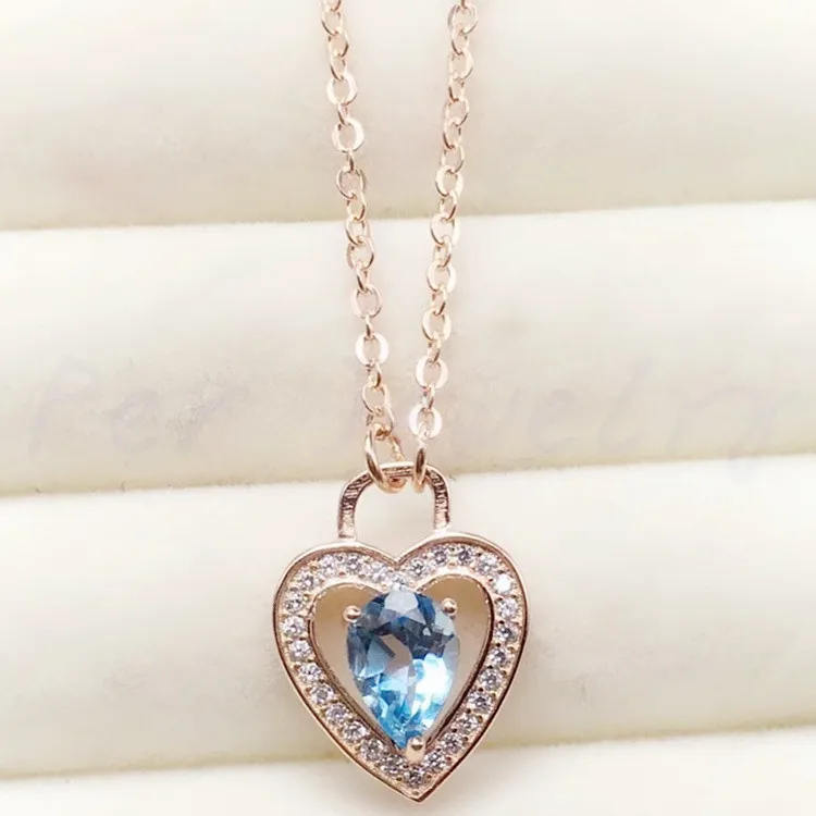 Blue topaz necklace pendant Free shipping Natural real blue topaz 925