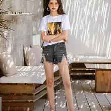 Harajuku Для женщин джинсы летние Высокая Талия Джинсовые шорты Повседневное Для женщин джинсы шорты, шорты Горячая плюс Размеры 181229