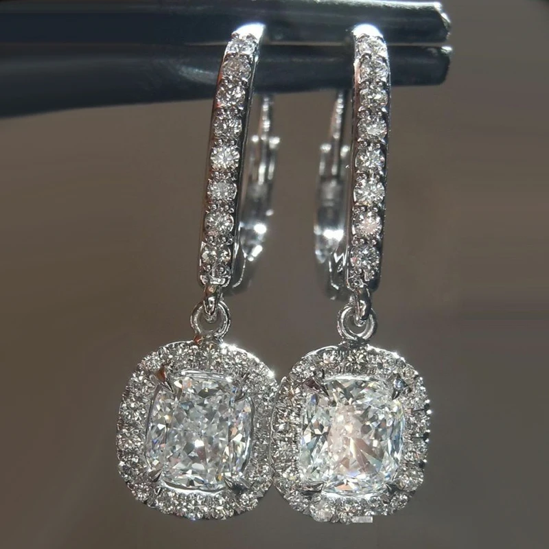 Moissanite висячие серьги 7 5 мм 2 карата каждая общая 4ctw в 14 K белое