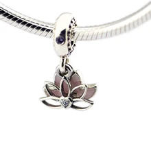 DIY бусины для изготовления ювелирных изделий из стерлингового серебра-ювелирная бусинка в форме лотоса розовые эмалированные Подвески Серебро 925 Berloque Perles