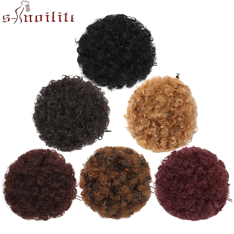 S noilite 65 г пышные афро короткие кудрявые вьющиеся волосы булочки синтетические