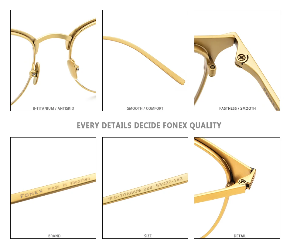 FONEX Pure titanium очки мужские круглые очки оправа Ретро Близорукость Оптические очки по рецепту очки для женщин 889
