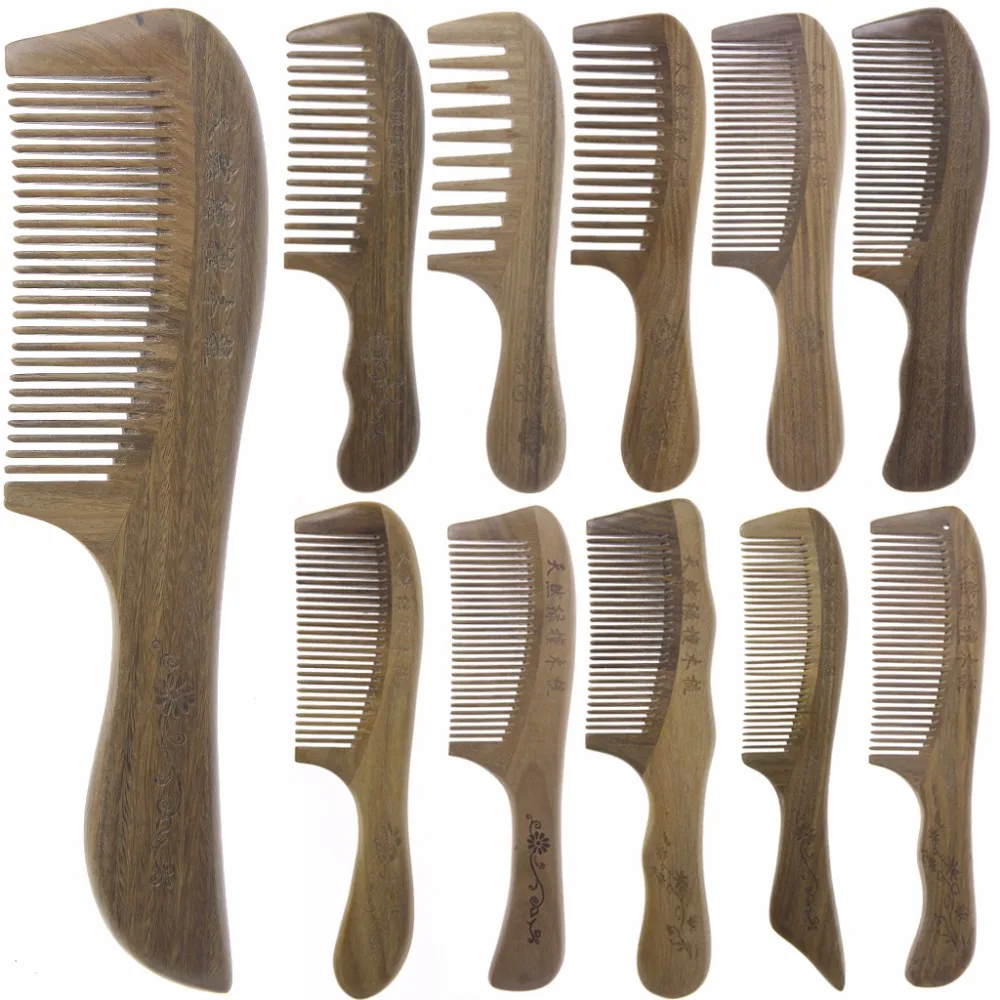 

1PC Handmade Natural Green Sandalwood combs big wooden combs Anti-static No Snag New