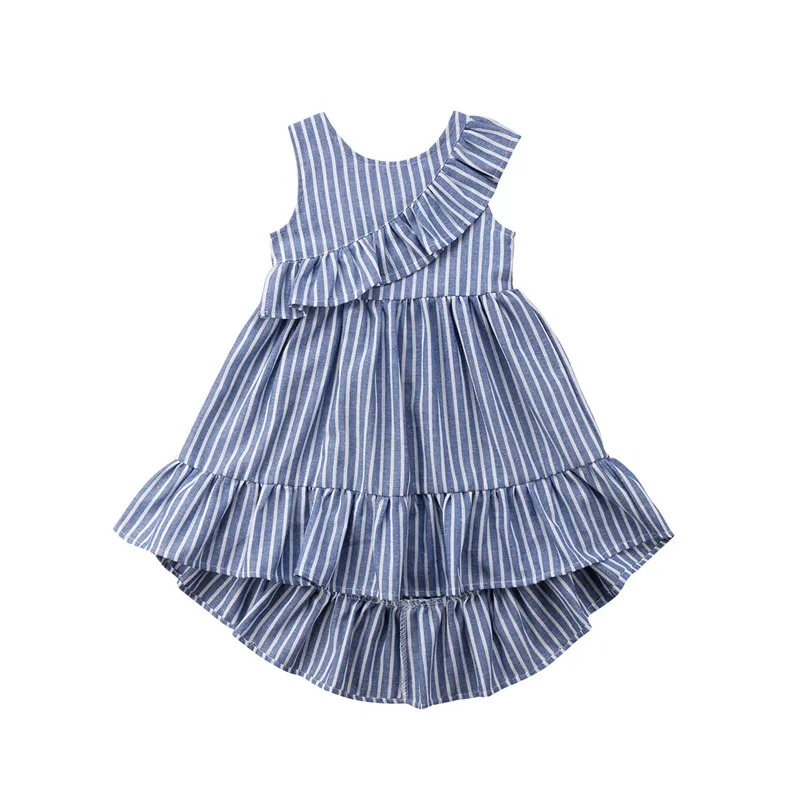 

Sleeveless Summer Kids Girls Party Ruffle Long Dress Stripes Pleated Tutu Girl Dresses Sundress Children Girls Clothes Blue 1-5T