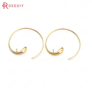 

(36023)6PCS 22x22MM 32x33MM 24K Gold Color Brass with Half Hole Pin Earring Hooks High Quality Diy Jewelry Findings Accessories