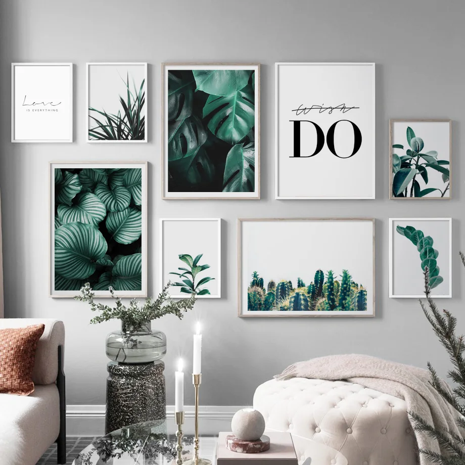 

Fresh Leaves Monstera Cactus Wall Art Canvas Painting Nordic Posters And Prints Green Plant Wall Pictures For Living Room Decor