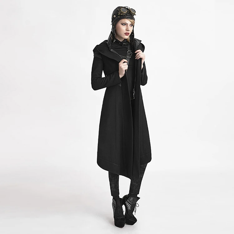 Панк рейв для женщин пальто с капюшоном черный готический косплей кибер стимпанк ведьма длинная куртка Y611 s m l